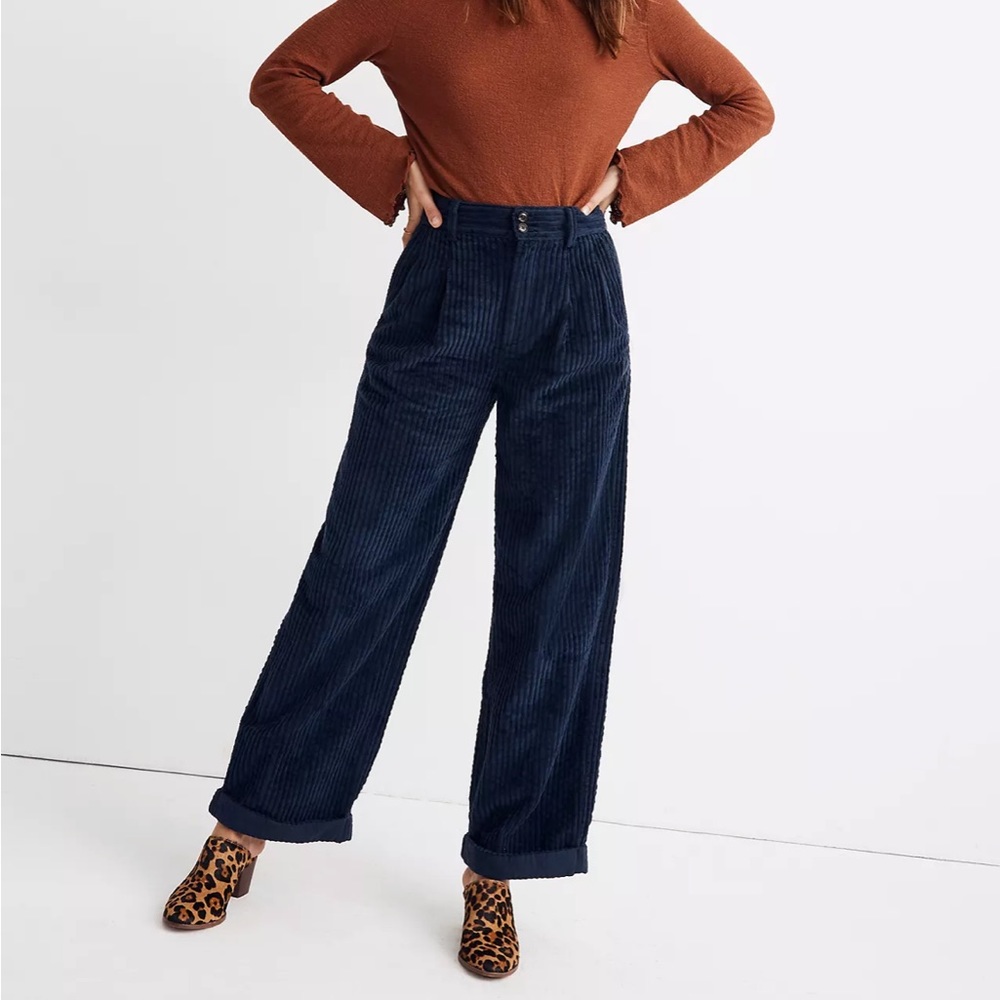 madewell pleated wide leg corduroy pants size 0